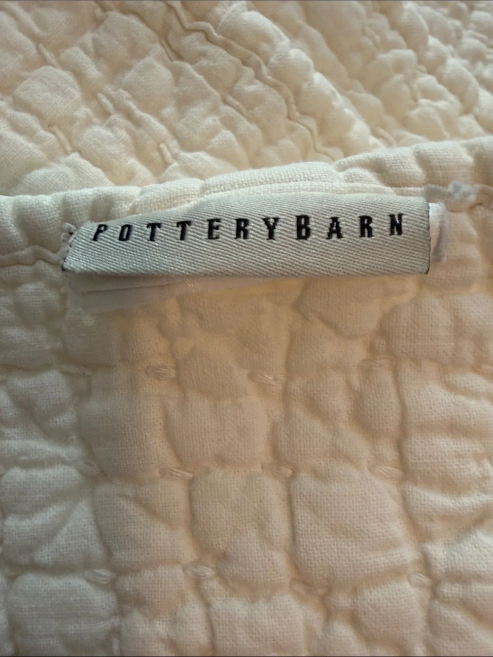 Pottery Barn Cream Quilted Pick Stitch Quilt full/queen with 2 standard shams